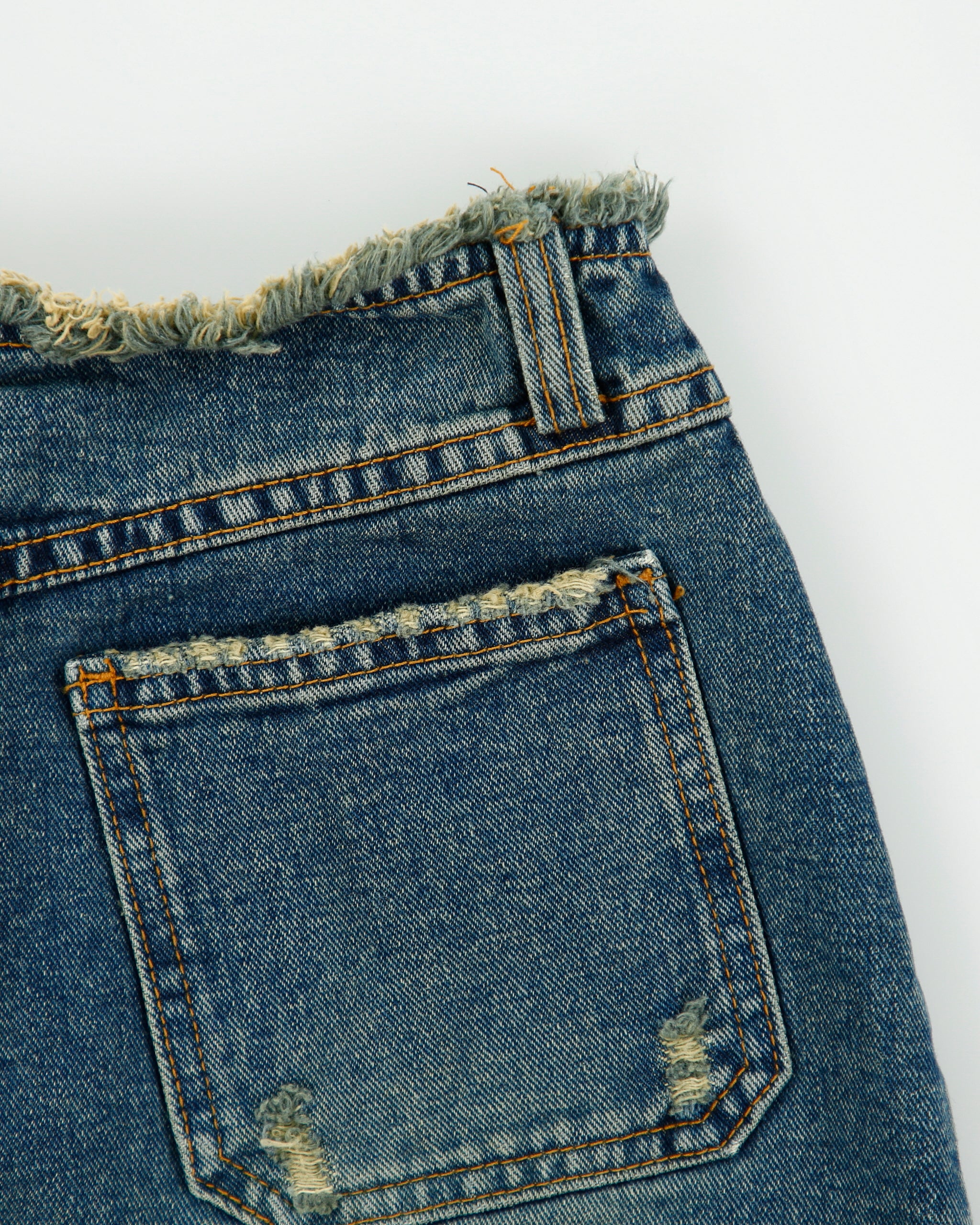 Vintage Y2K 00s Gogib Jeans Frayed Waist Front Split Denim Skirt - XS