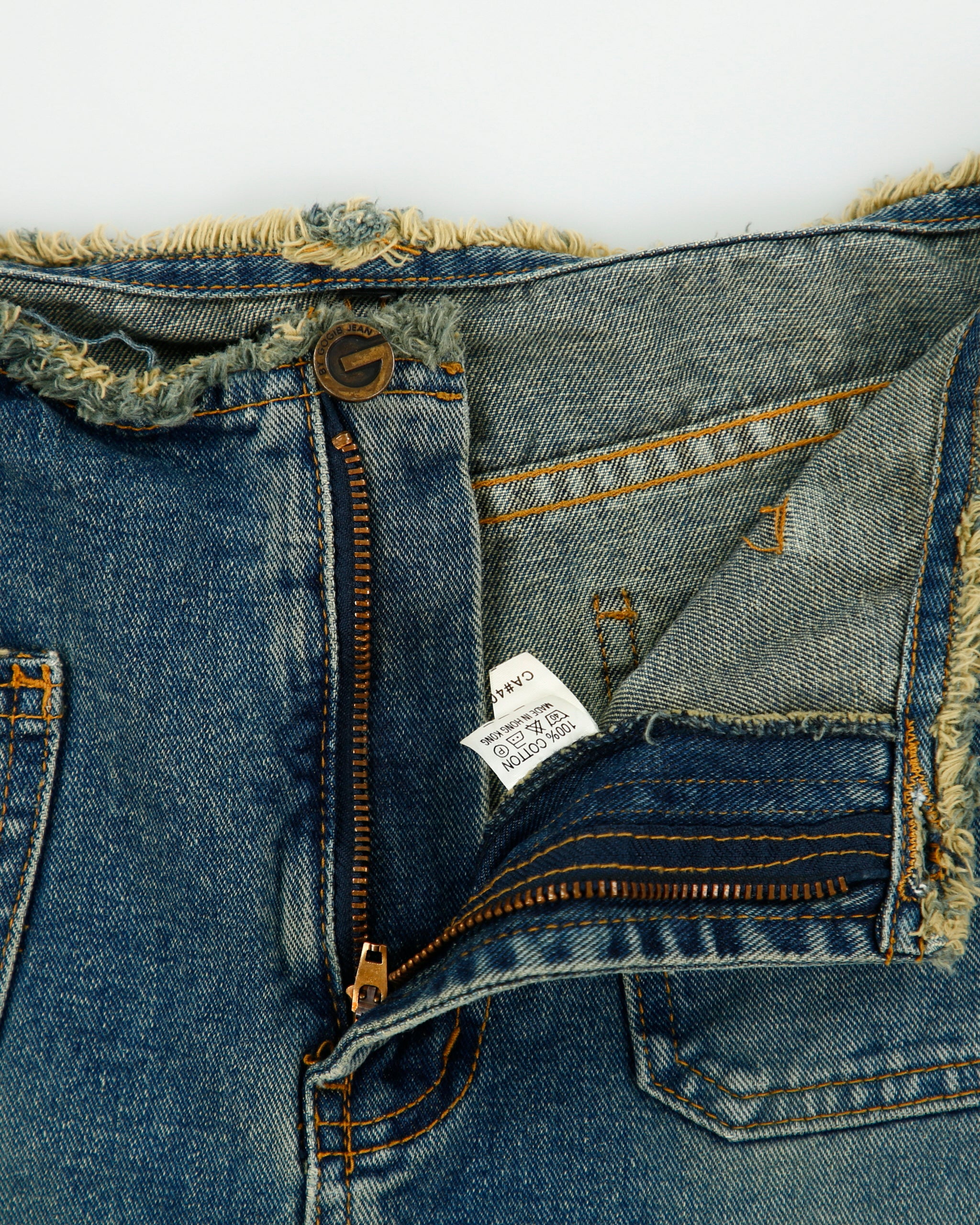 Vintage Y2K 00s Gogib Jeans Frayed Waist Front Split Denim Skirt - XS