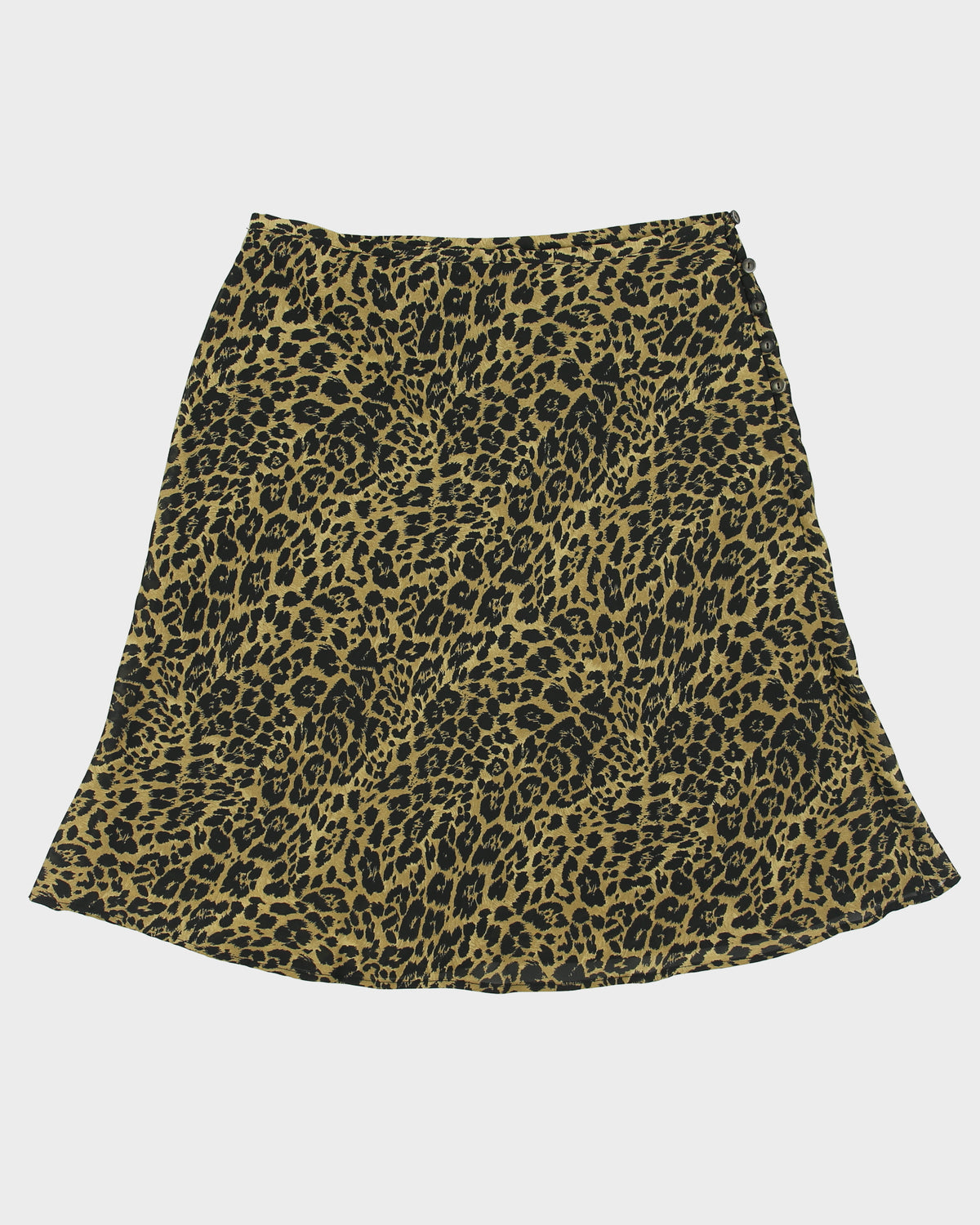 Vintage 1990s Cleo Leopard Print Button Detail Flowy Skirt - M