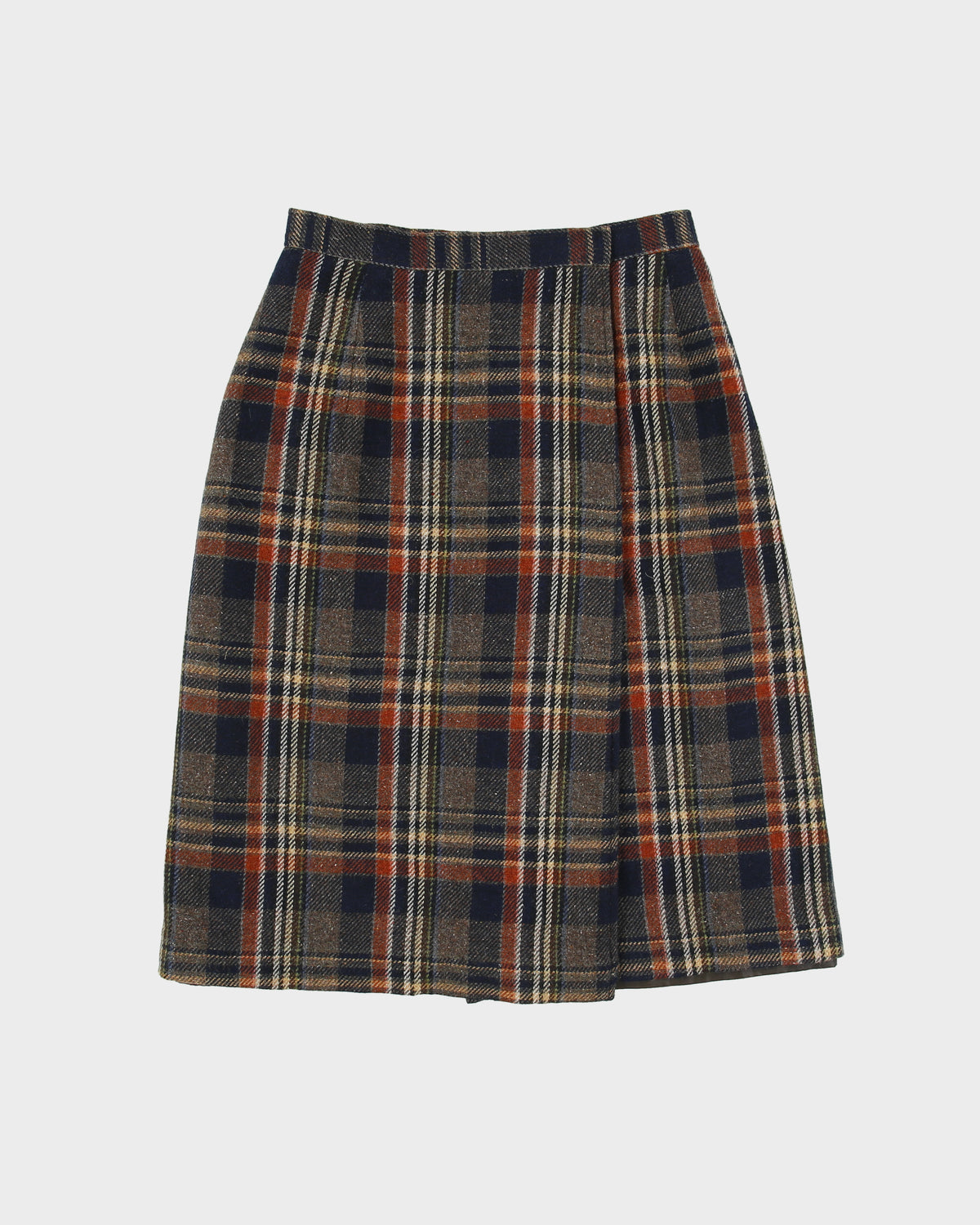 Vintage 1990s Checked Wool Blend Lined Wrap Skirt - XS