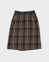 Vintage 1990s Checked Wool Blend Lined Wrap Skirt - XS