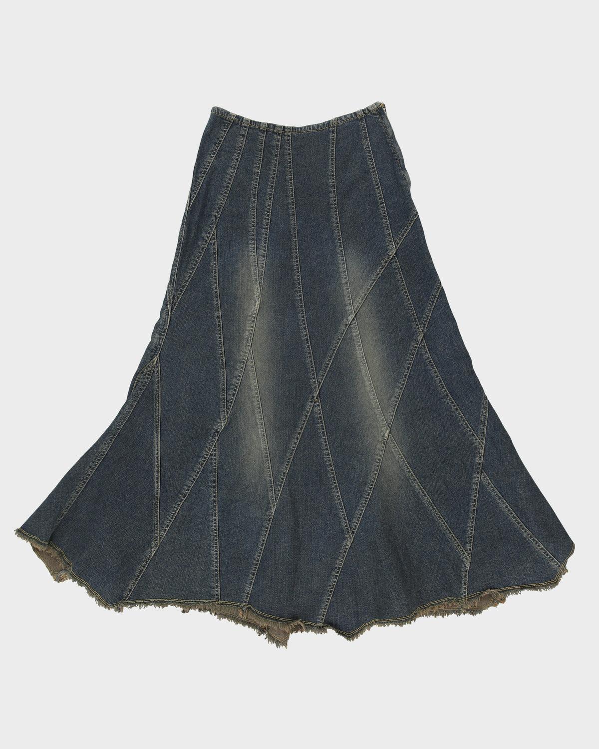 Vintage Y2K 00s Fossi Patchwork Raw Hem Denim Skirt - XXS