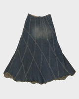 Vintage Y2K 00s Fossi Patchwork Raw Hem Denim Skirt - XXS
