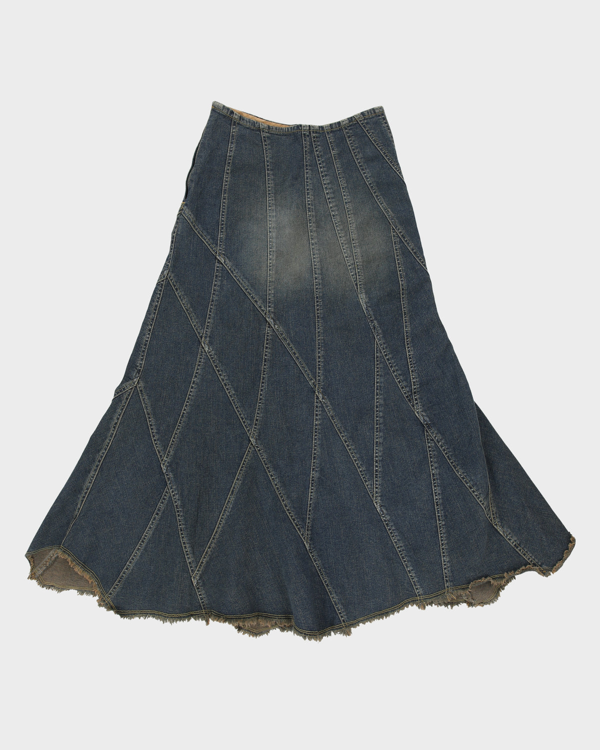 Vintage Y2K 00s Fossi Patchwork Raw Hem Denim Skirt - XXS