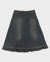 Vintage 1990s Revolt Jeans Patchwork Raw Hem Denim Skirt - S