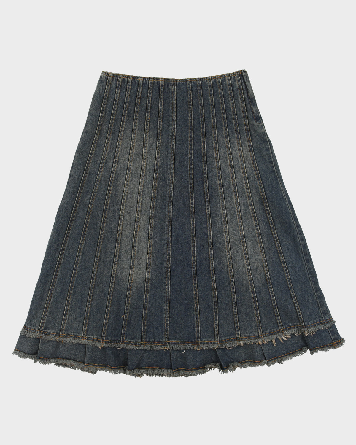 Vintage 1990s Revolt Jeans Patchwork Raw Hem Denim Skirt - S
