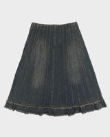 Vintage 1990s Revolt Jeans Patchwork Raw Hem Denim Skirt - S