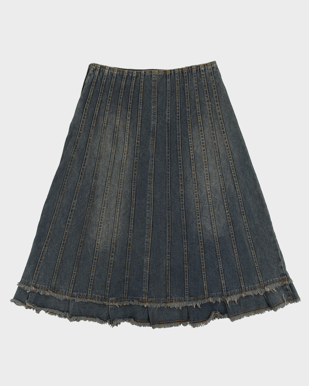 Vintage 1990s Revolt Jeans Patchwork Raw Hem Denim Skirt - S