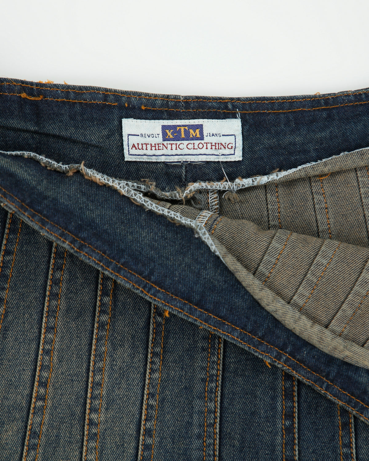 Vintage 1990s Revolt Jeans Patchwork Raw Hem Denim Skirt - S
