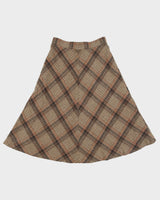 Vintage 1960s Checked Wool Blend A-line Skirt - XS