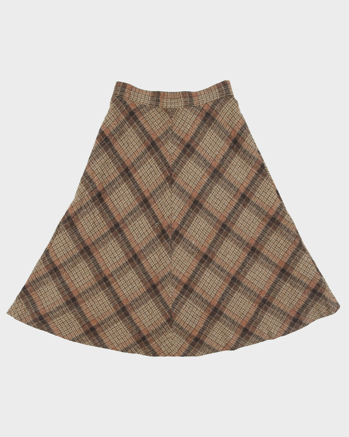 Vintage 1960s Checked Wool Blend A-line Skirt - XS