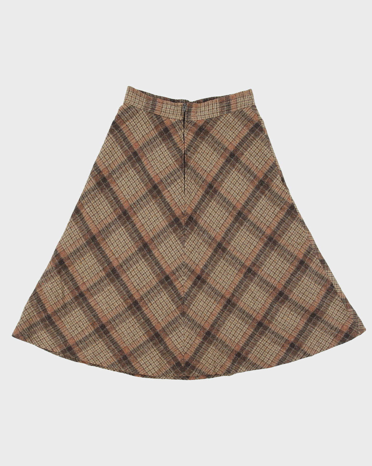 Vintage 1960s Checked Wool Blend A-line Skirt - XS