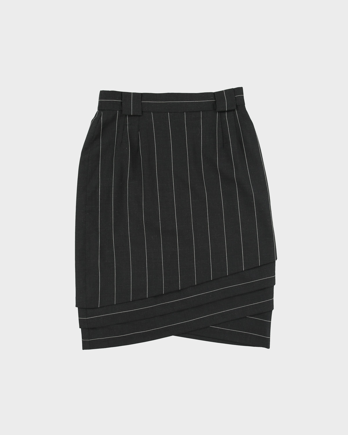 Vintage 1980s Escada Wool Pin Stripe Layered Hem Skirt - XS