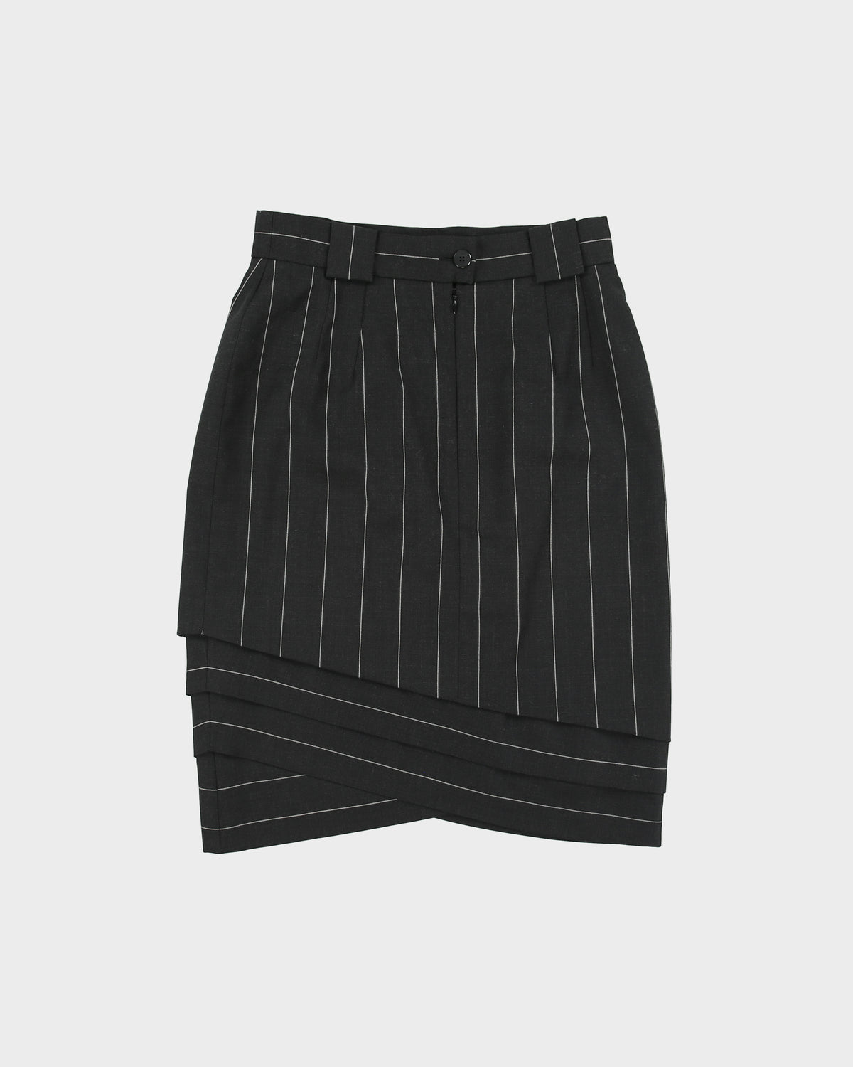 Vintage 1980s Escada Wool Pin Stripe Layered Hem Skirt - XS