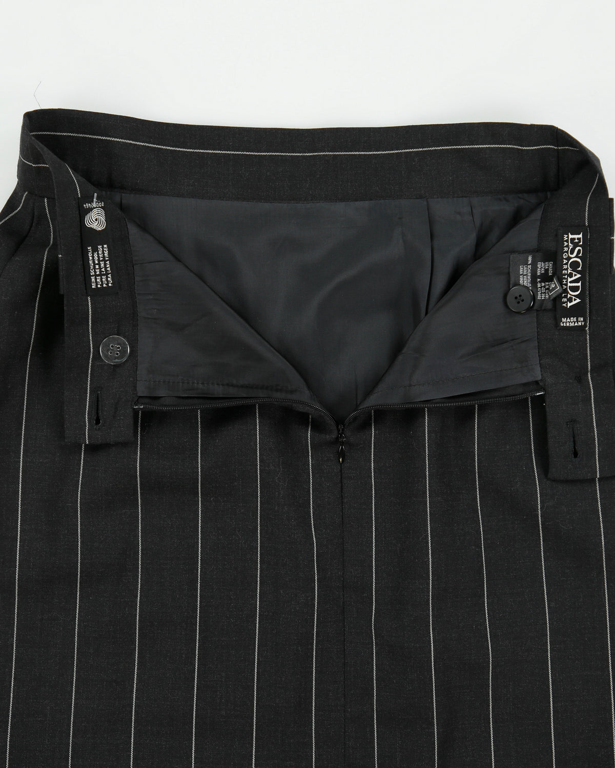 Vintage 1980s Escada Wool Pin Stripe Layered Hem Skirt - XS