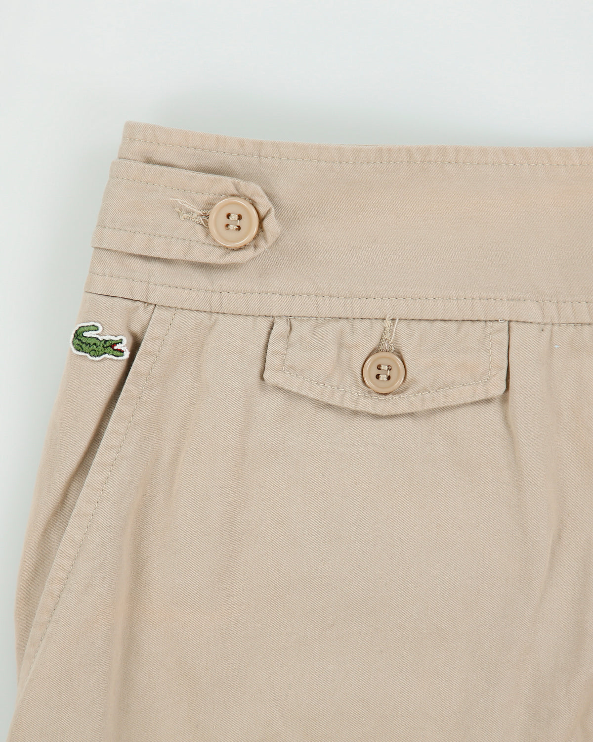 Vintage Y2K 00s Lacoste Khaki Pleated Canvas Multi-Pocket Mini Skirt - S