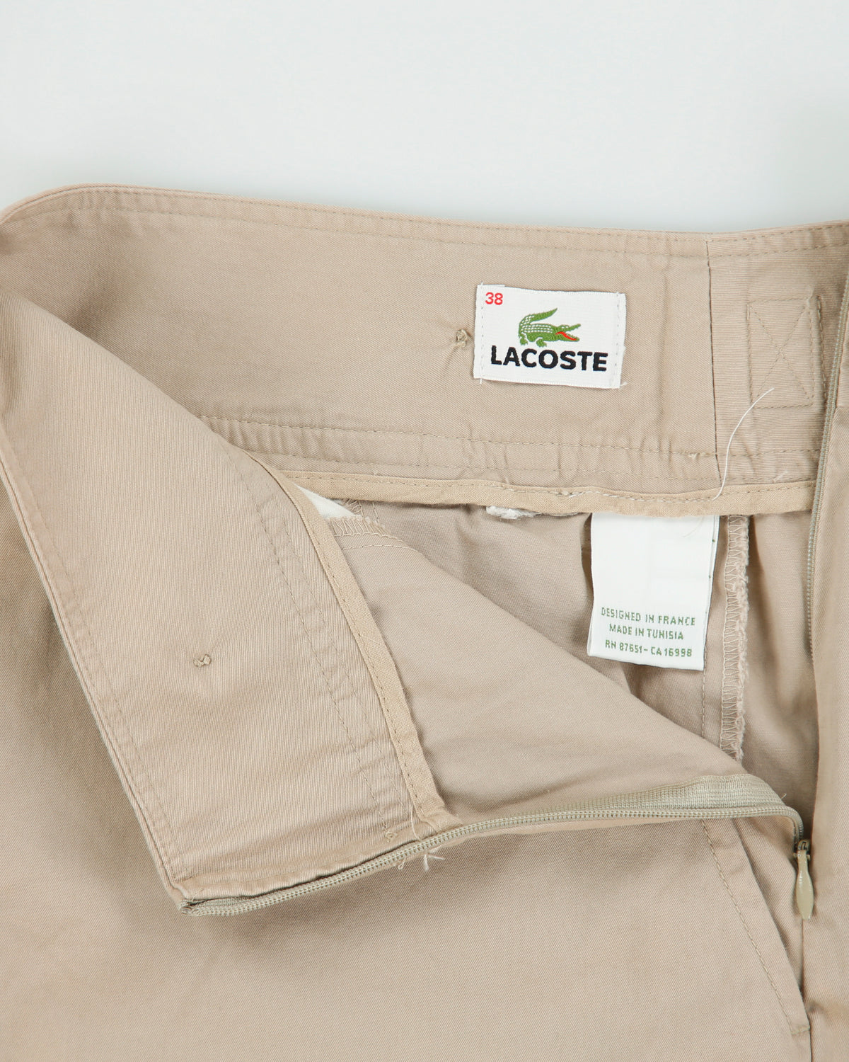 Vintage Y2K 00s Lacoste Khaki Pleated Canvas Multi-Pocket Mini Skirt - S
