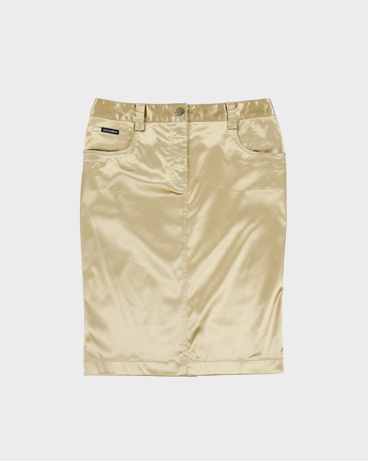 Vintage A/W 2009 Dolce &amp; Gabbana Gold Satin Pencil Skirt - S