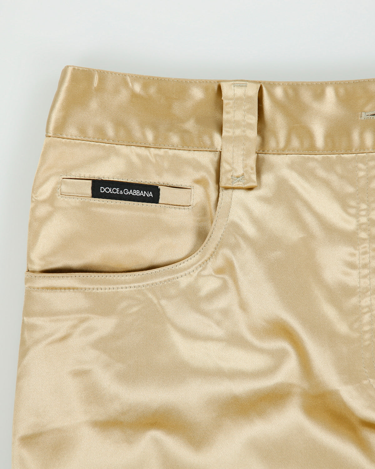 Vintage A/W 2009 Dolce &amp; Gabbana Gold Satin Pencil Skirt - S