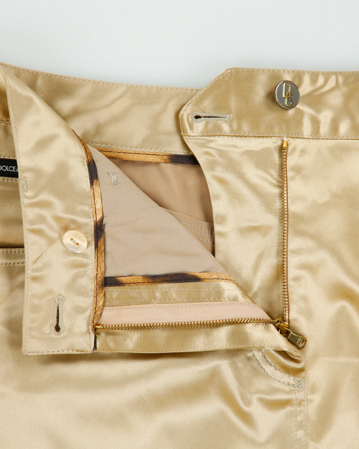Vintage A/W 2009 Dolce &amp; Gabbana Gold Satin Pencil Skirt - S