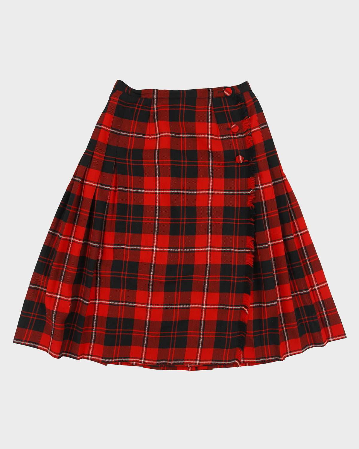 Vintage 1970s The Tall Shop Wool Wrap Checked Pleated Skirt - XS