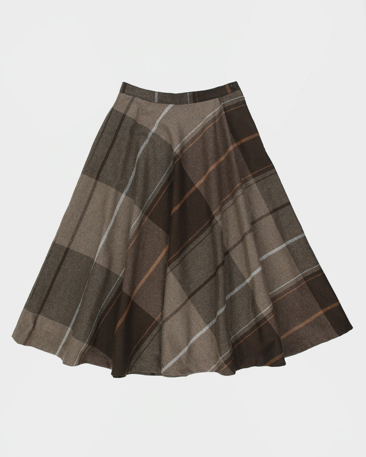 Vintage 1980s Bagatelle Wool &amp; Silk Blend Checked Circle Skirt - XS