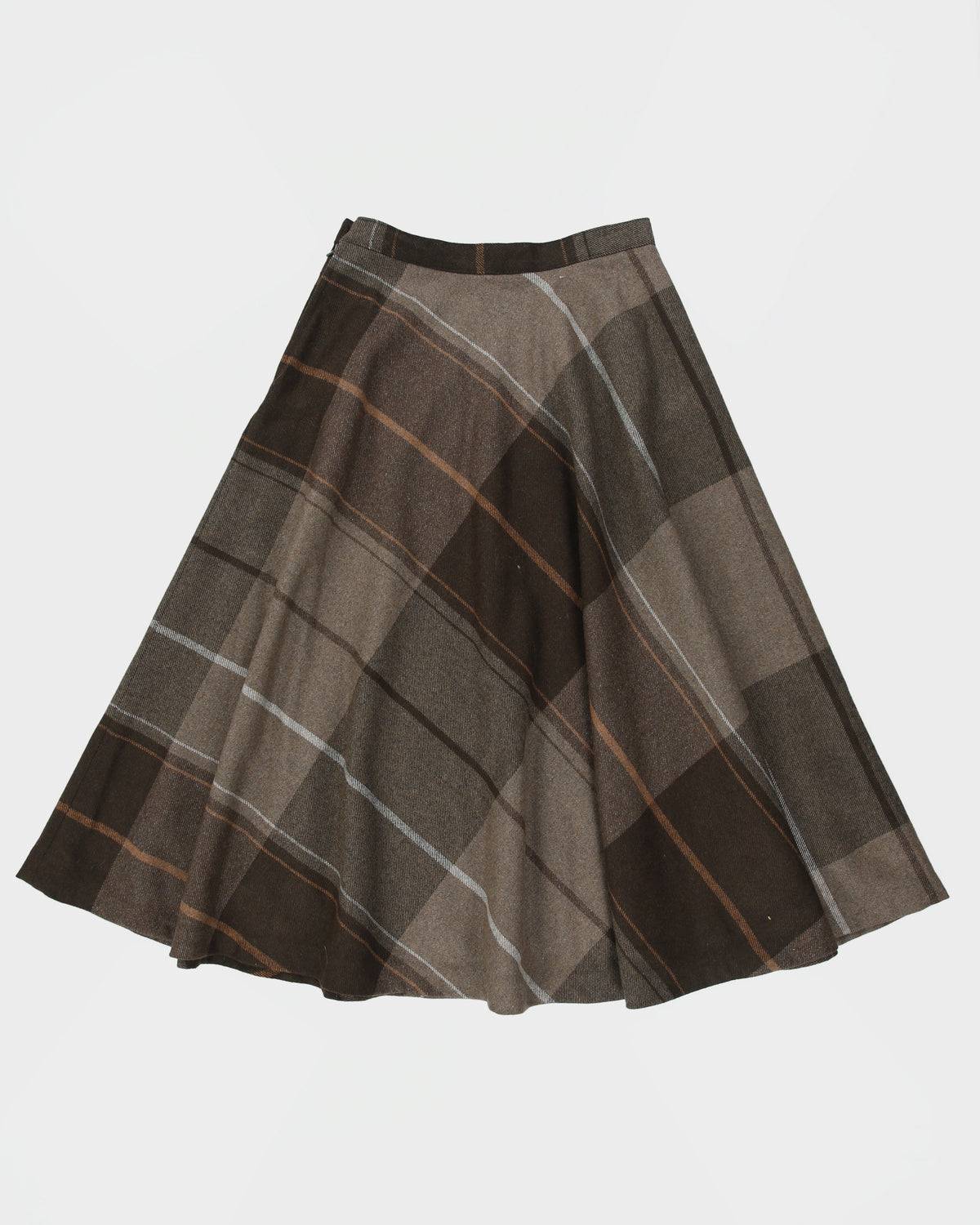 Vintage 1980s Bagatelle Wool &amp; Silk Blend Checked Circle Skirt - XS