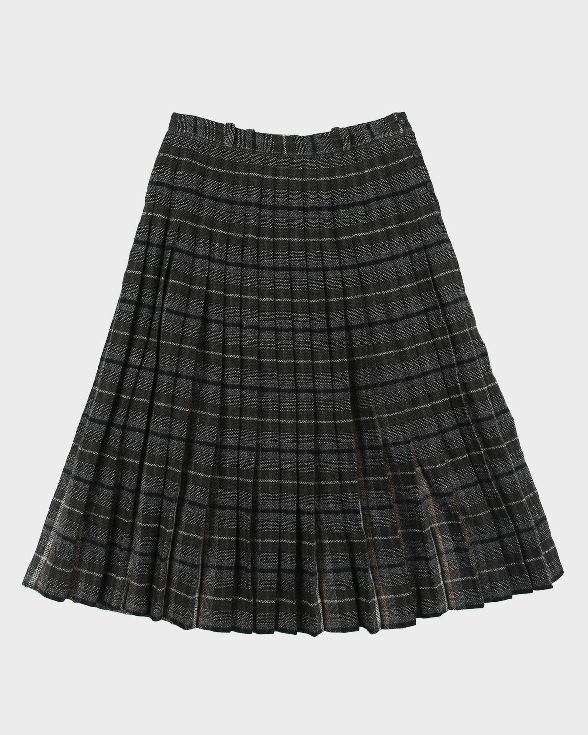 Vintage 1970s Jaeger Wool Checked Pleated Heavyweight Skirt - XS