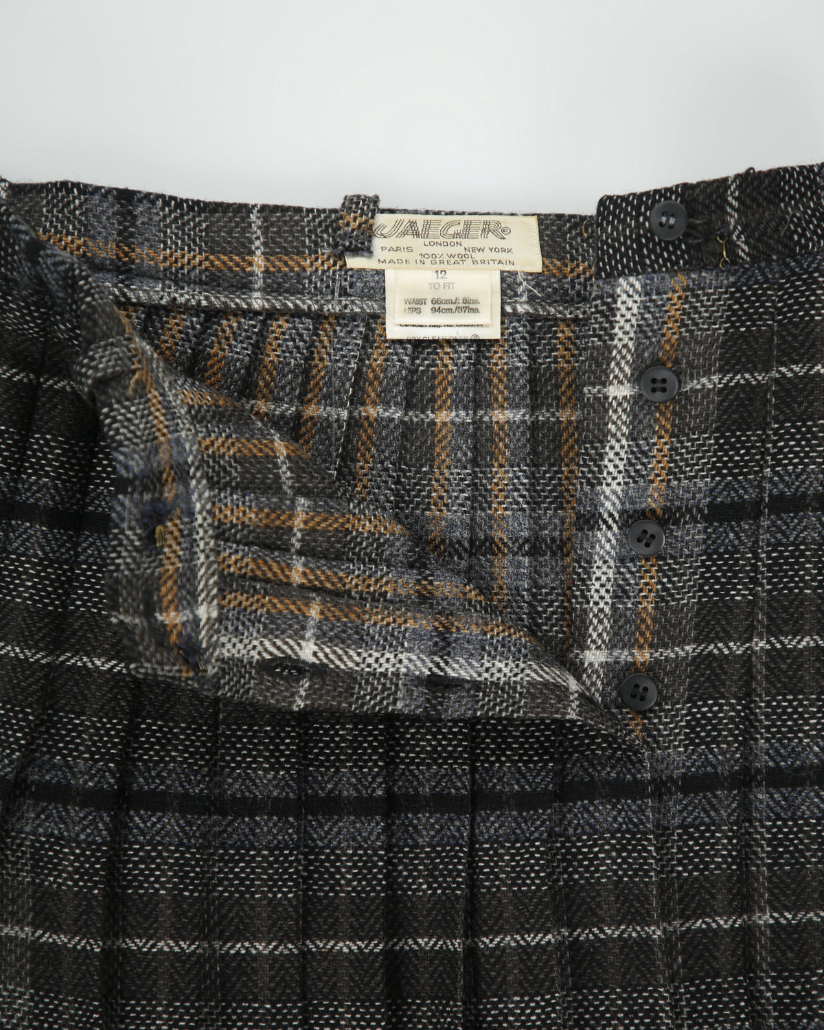 Vintage 1970s Jaeger Wool Checked Pleated Heavyweight Skirt - XS