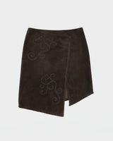 Vintage Y2K 00s Mexx Moleskin Embroidered Asymmetric Hem Split Skirt - S