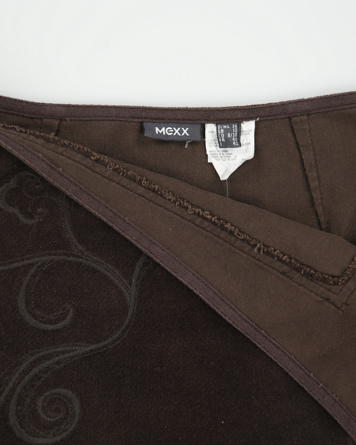 Vintage Y2K 00s Mexx Moleskin Embroidered Asymmetric Hem Split Skirt - S