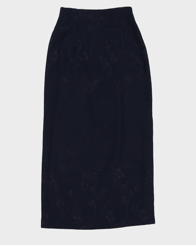 Vintage 90s Navy Floral Skirt With Slit Side - XS
