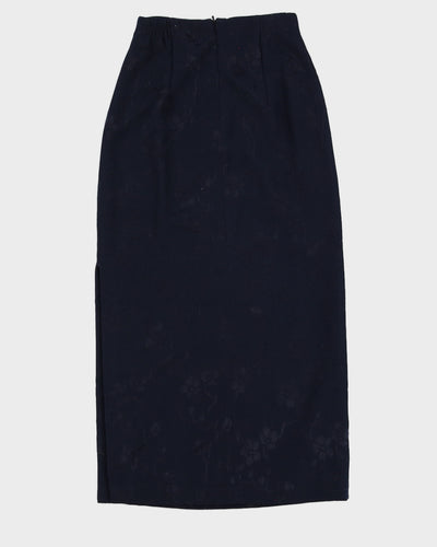 Vintage 90s Navy Floral Skirt With Slit Side - XS