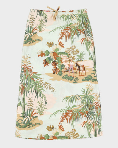 Leaf Print Low-Waisted Summer Skirt - XS