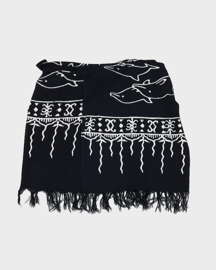 Black Dolphin Print Beach Wrap Skirt - Adjustable