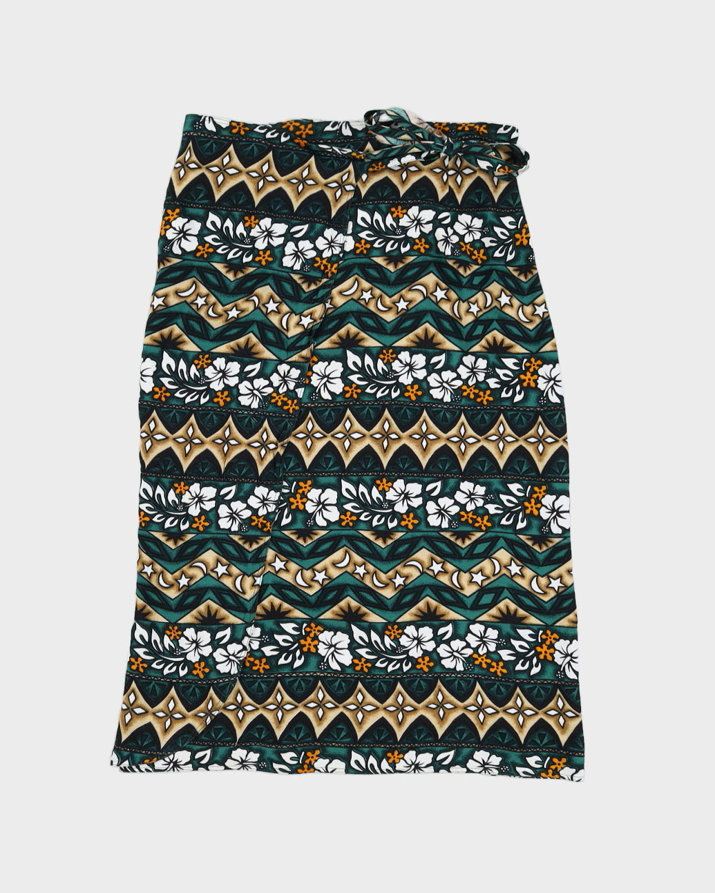 Green Flower Print Beach Maxi Wrap Skirt - Adjustable