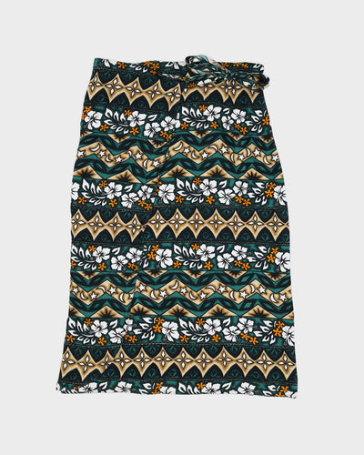 Green Flower Print Beach Maxi Wrap Skirt - Adjustable