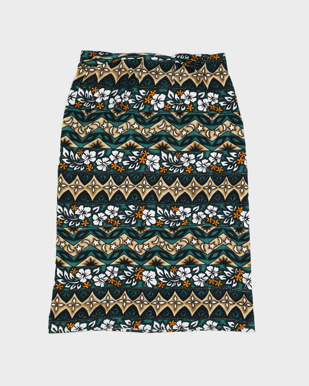 Green Flower Print Beach Maxi Wrap Skirt - Adjustable