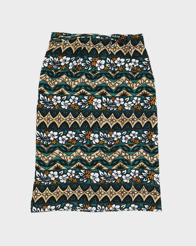Green Flower Print Beach Maxi Wrap Skirt - Adjustable