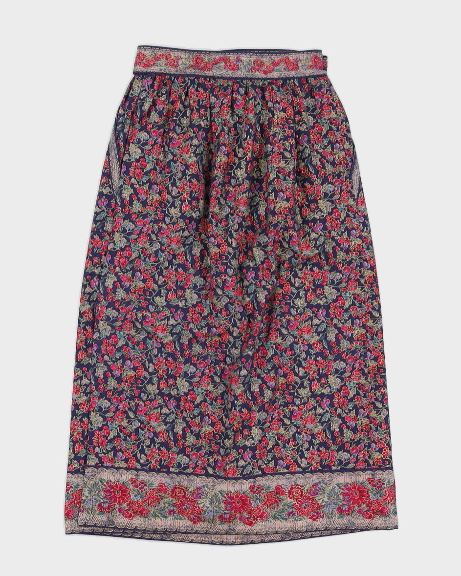 Blue And Pink Floral Wrap Skirt - S