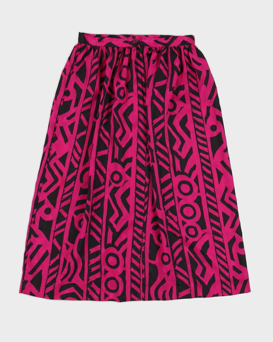 1990s Purple Patterned Midi Skirt - S