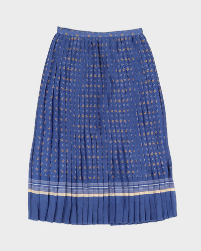 Blue Floral Patterned Pleated Midi Skirt - S