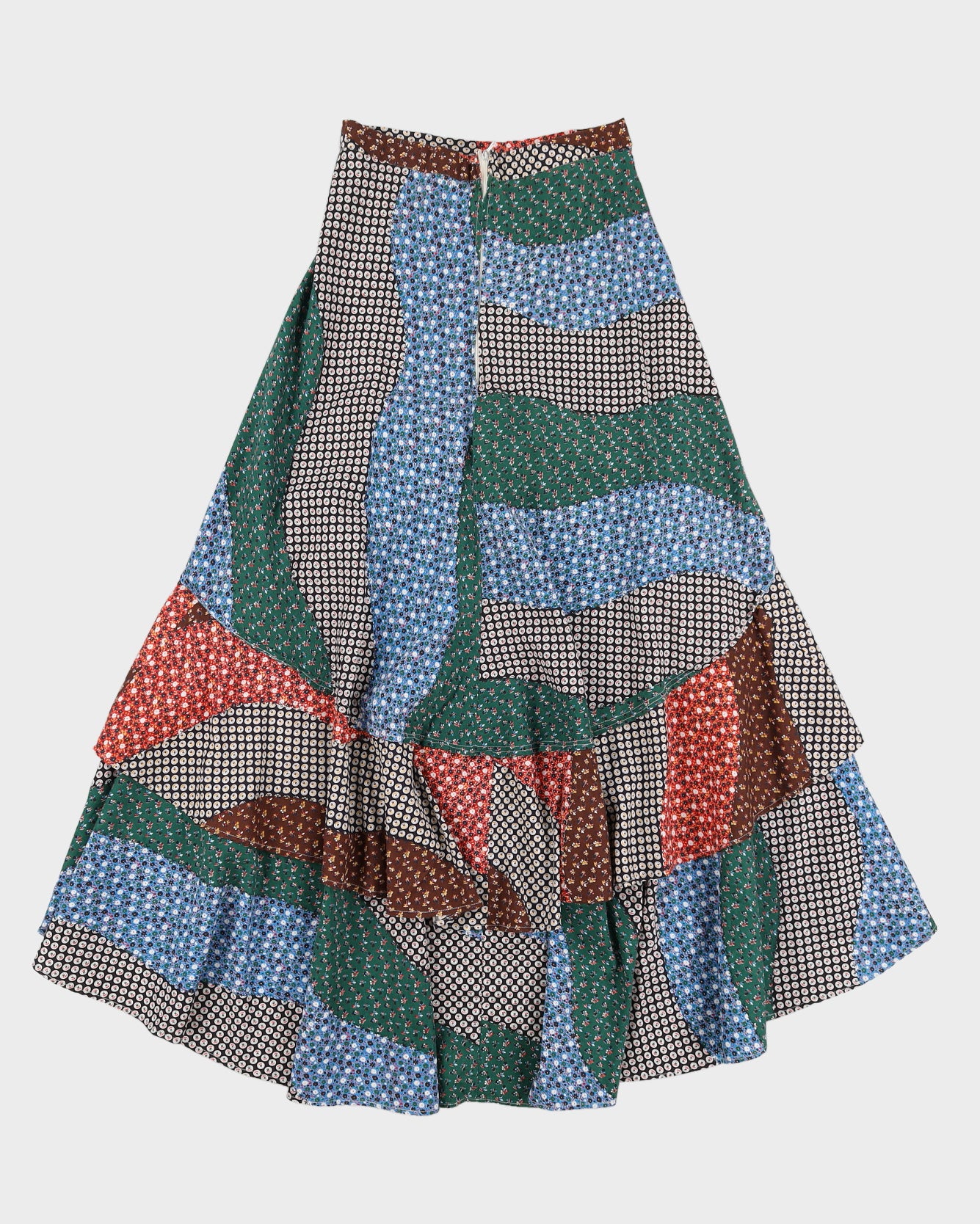 1970s Patchwork Tiered Skirt - S