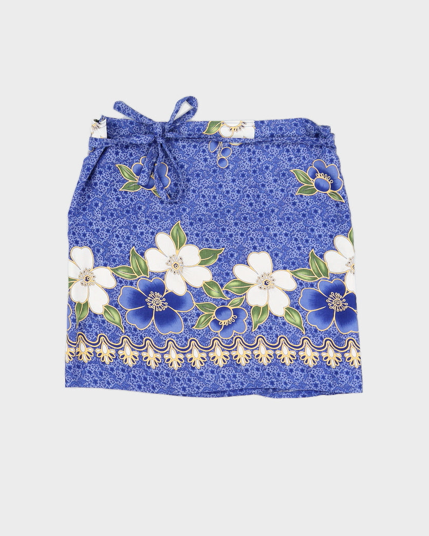 Y2K 00s Blue Hawaiian Wrap Mini Skirt - O/S