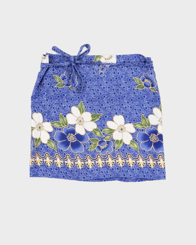 Y2K 00s Blue Hawaiian Wrap Mini Skirt - O/S