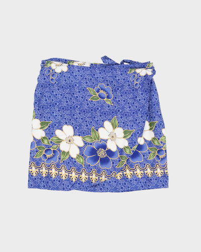 Y2K 00s Blue Hawaiian Wrap Mini Skirt - O/S