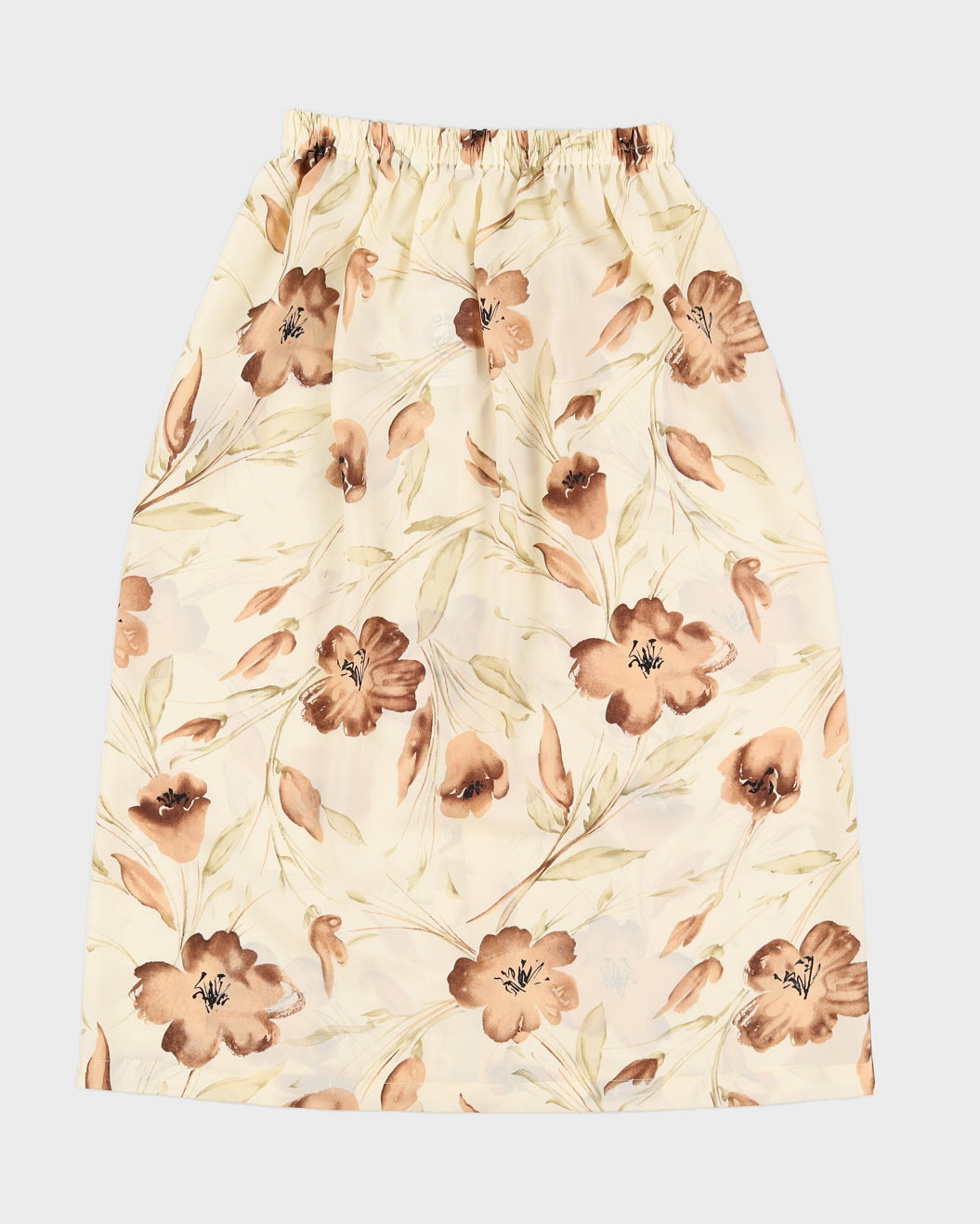 Vintage Cream & Beige Floral Button Down Skirt - M/L