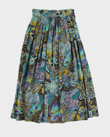 Vintage 90s Floral Pleated Midi Skirt - S