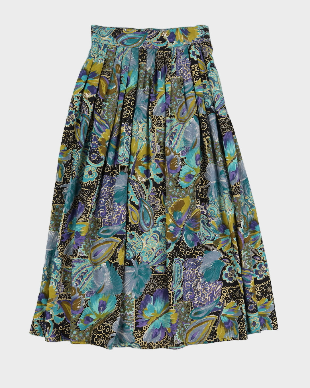 Vintage 90s Floral Pleated Midi Skirt - S
