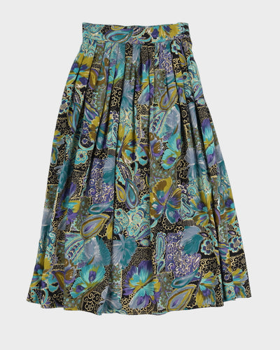 Vintage 90s Floral Pleated Midi Skirt - S